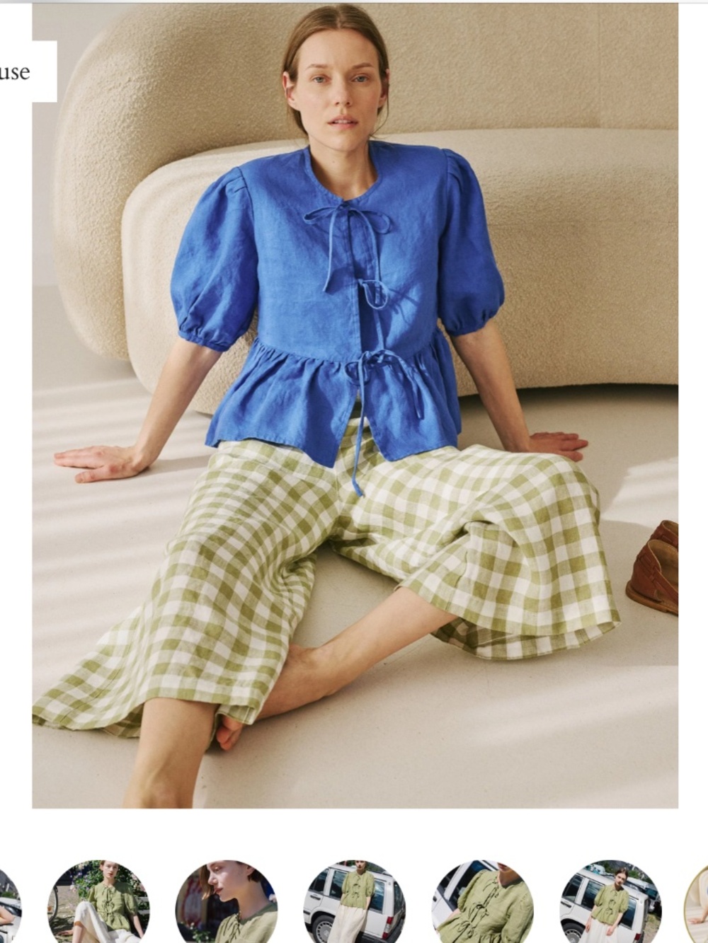 notPerfectLinen Melina Bow-tie Linen Blouse, Indigo, M